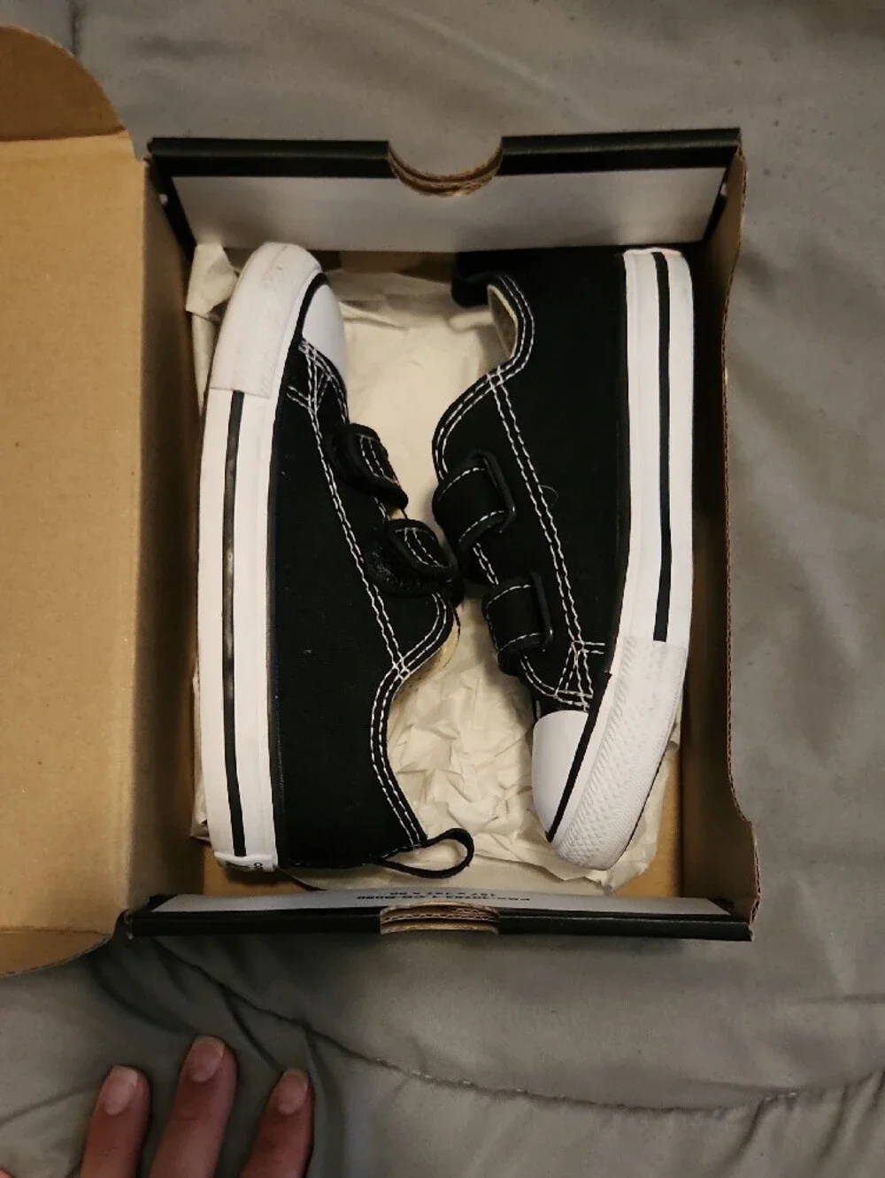 Converse Kids Black Canvas Velcro Sneakers with White Toe